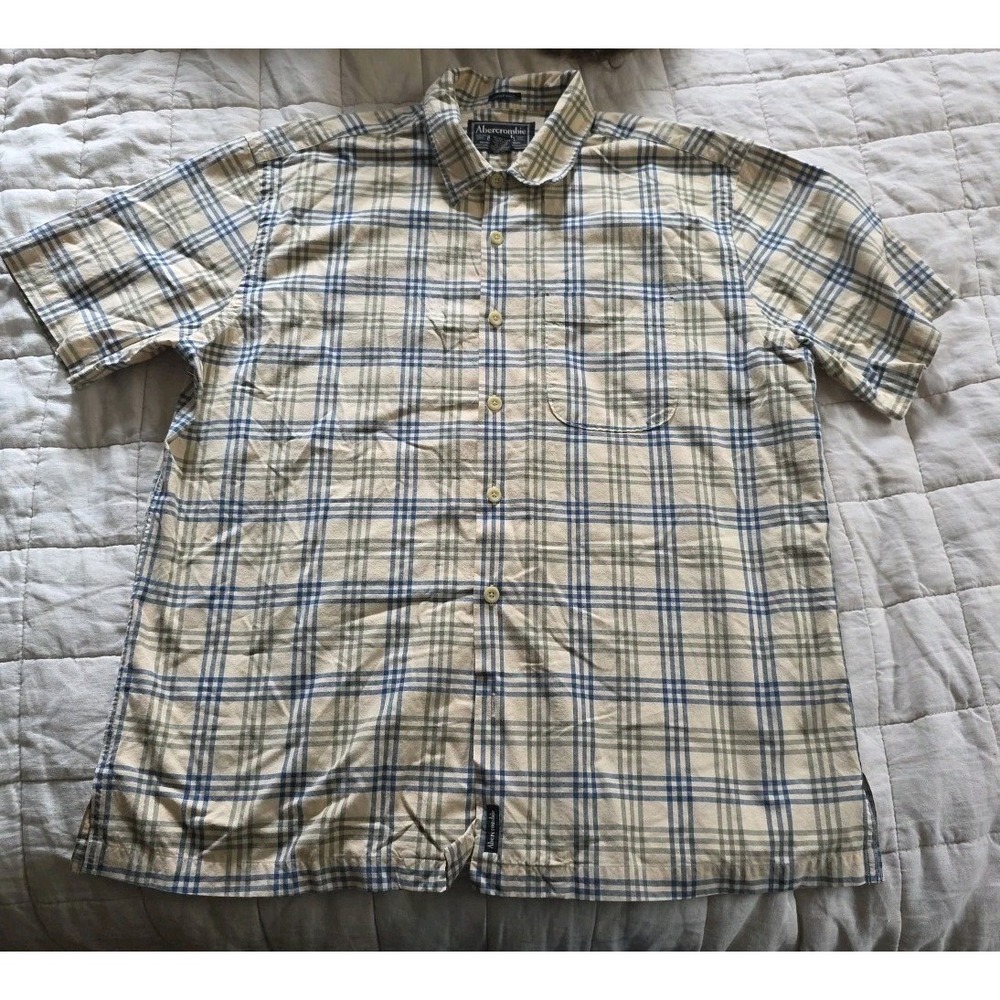 Vintage Y2K Abercrombie & Fitch Mens Plaid Short Sleeve Button Up Shirt Camp L